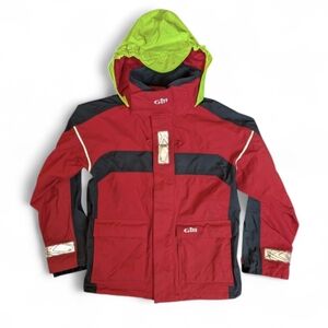 Gill Kids' Red Waterproof Hooded Raincoat with Hi-Vis Lime Hood